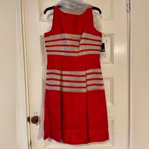 Red and beige pleated women’s dress
